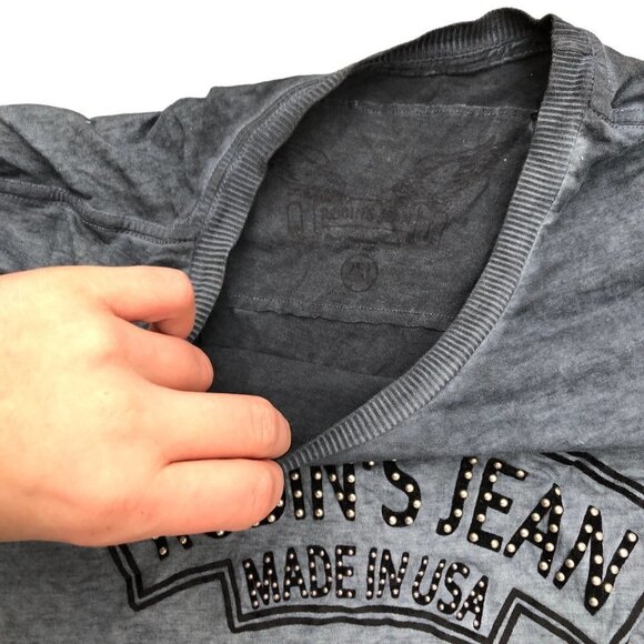 Vintage Robins Jeans Shirt XXL Gray Studded - Picture 6 of 7